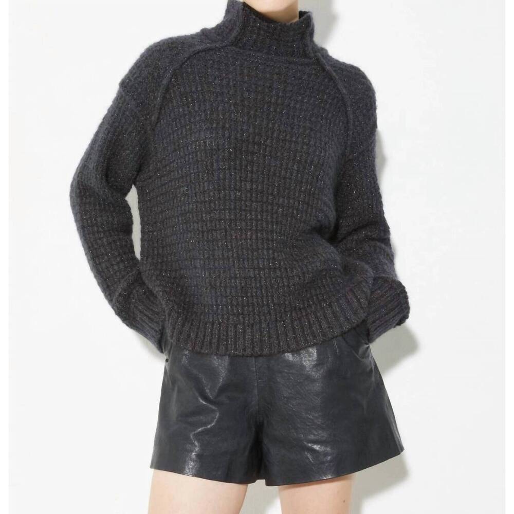 NEW MAX&MOI t-neck lurex jumper top in dark grey
